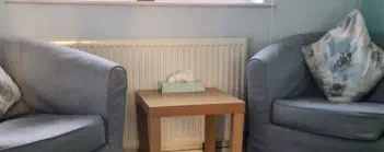 counselling room with two armchairs