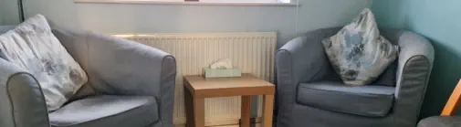 counselling room with two armchairs